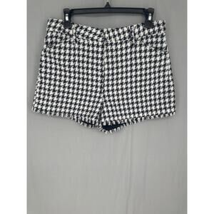 Vestique Shorts Womens Large Black Houndstooth High Rise Tweed Plaid White